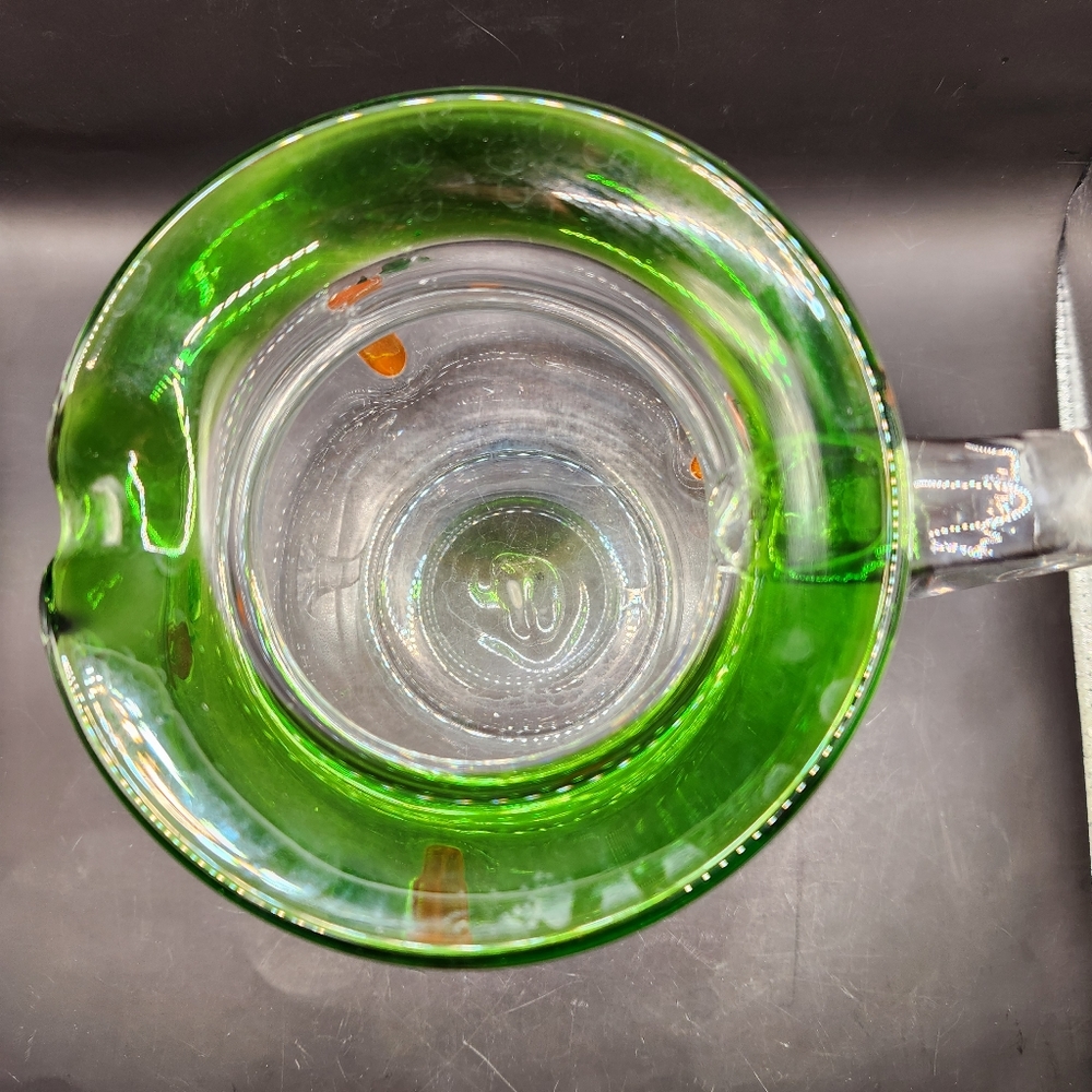 Hand Blown Large Clear & Green Glass Pitcher Red & Orange Peppers - Picture 5 of 7